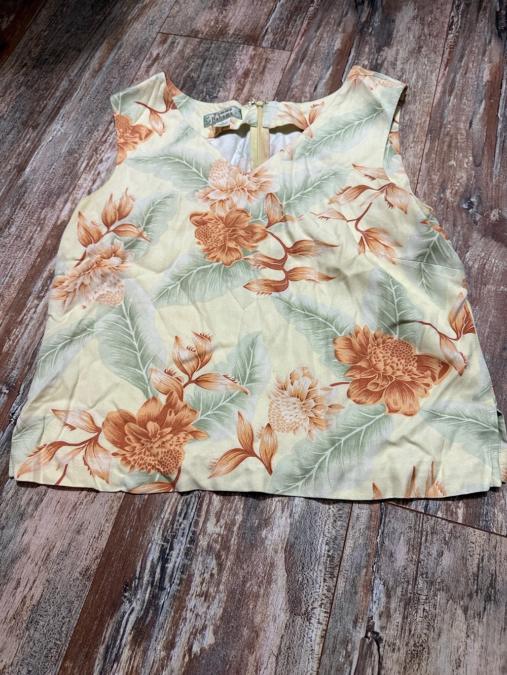 Tommy Bahama silk Cream Tank Top with Orange Floral Print sz small